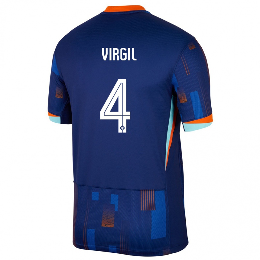 Vaikiškas Olandija Virgil Van Dijk #4 Mėlyna Išvykos Marškinėliai 24-26 T-Shirt