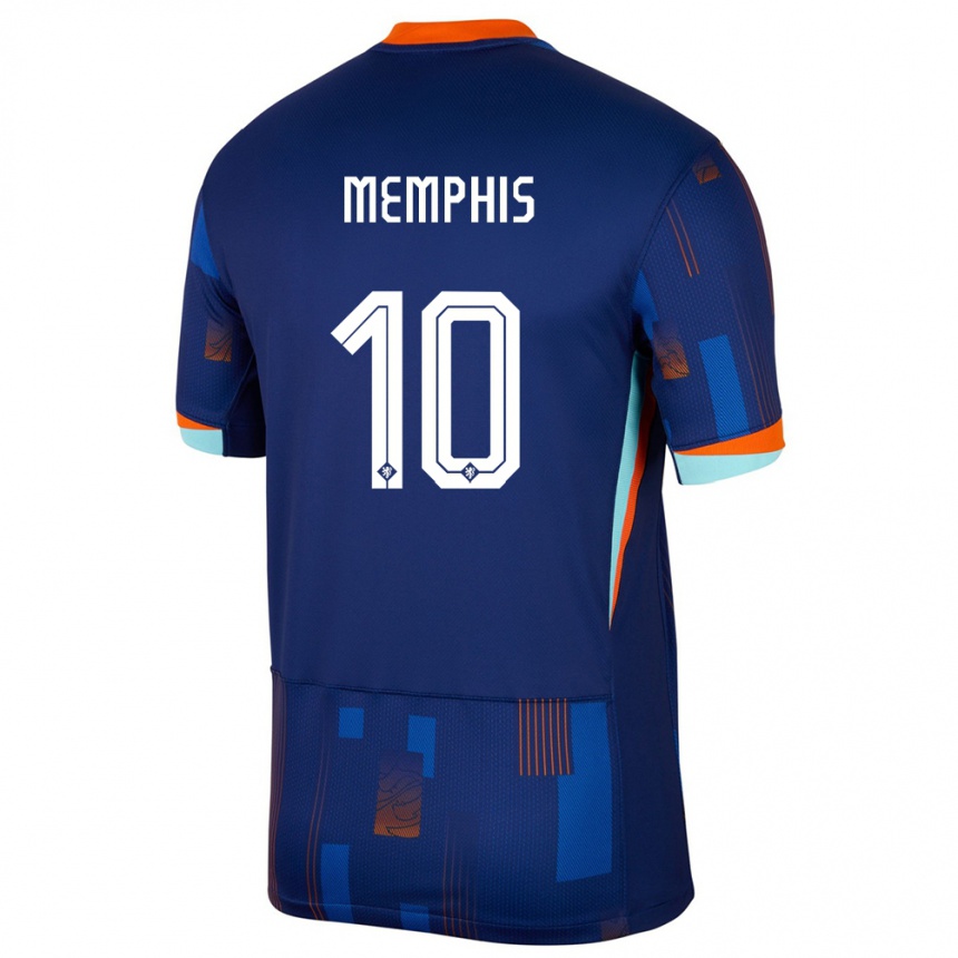 Vaikiškas Olandija Memphis Depay #10 Mėlyna Išvykos Marškinėliai 24-26 T-Shirt