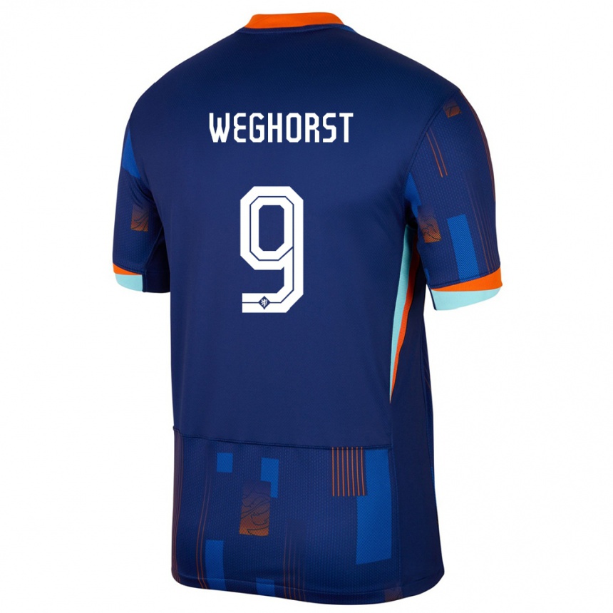 Vaikiškas Olandija Wout Weghorst #9 Mėlyna Išvykos Marškinėliai 24-26 T-Shirt