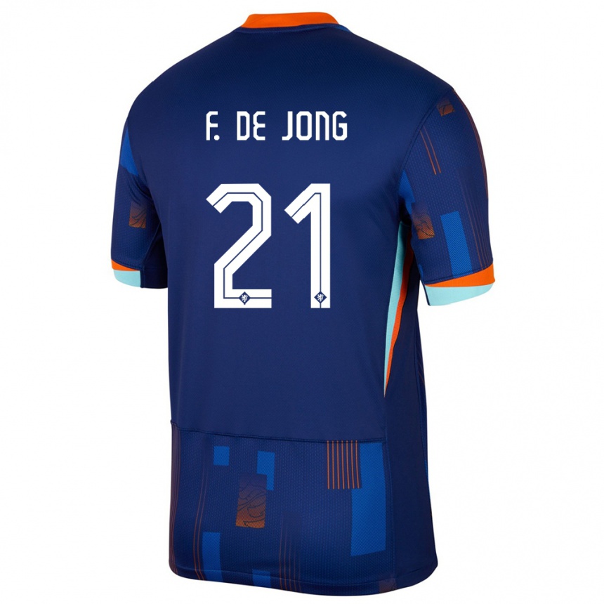 Vaikiškas Olandija Frenkie De Jong #21 Mėlyna Išvykos Marškinėliai 24-26 T-Shirt