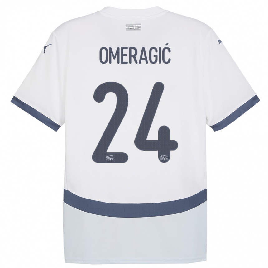 Vaikiškas Šveicarija Becir Omeragic #24 Baltas Išvykos Marškinėliai 24-26 T-Shirt