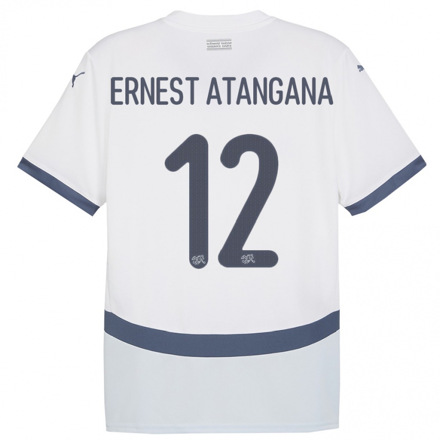 Vaikiškas Šveicarija Brian Ernest Atangana #12 Baltas Išvykos Marškinėliai 24-26 T-Shirt