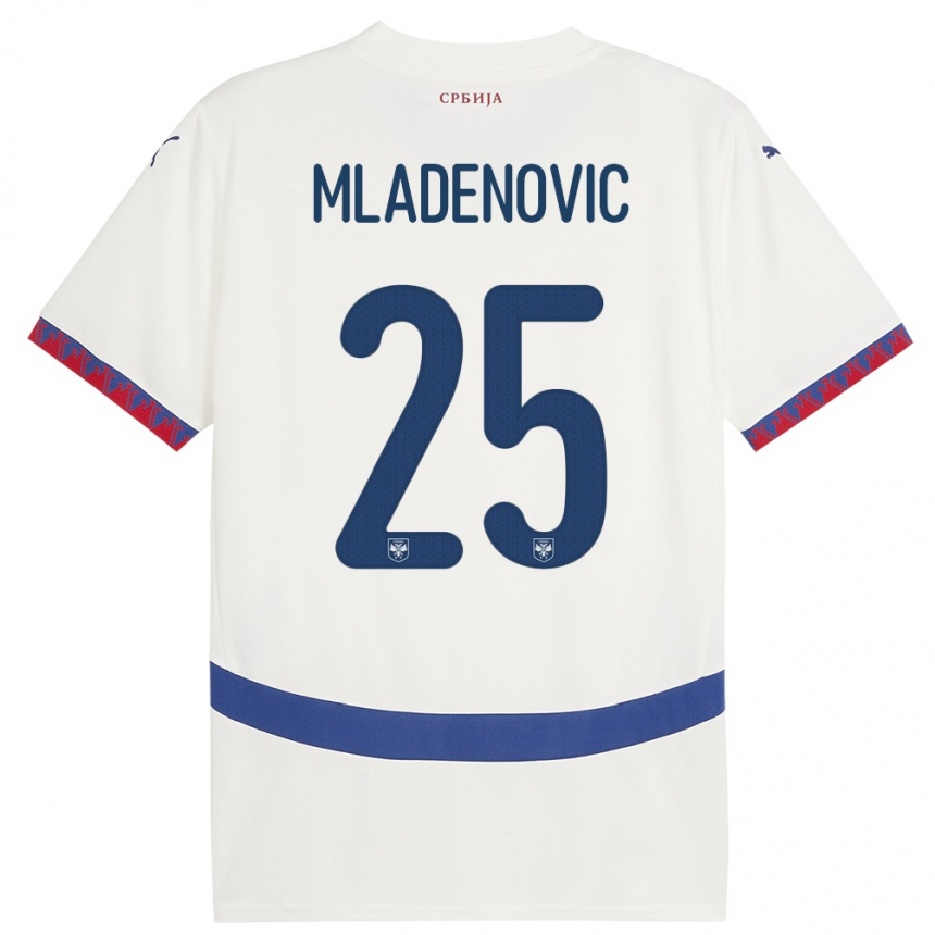 Vaikiškas Serbija Filip Mladenovic #25 Baltas Išvykos Marškinėliai 24-26 T-Shirt