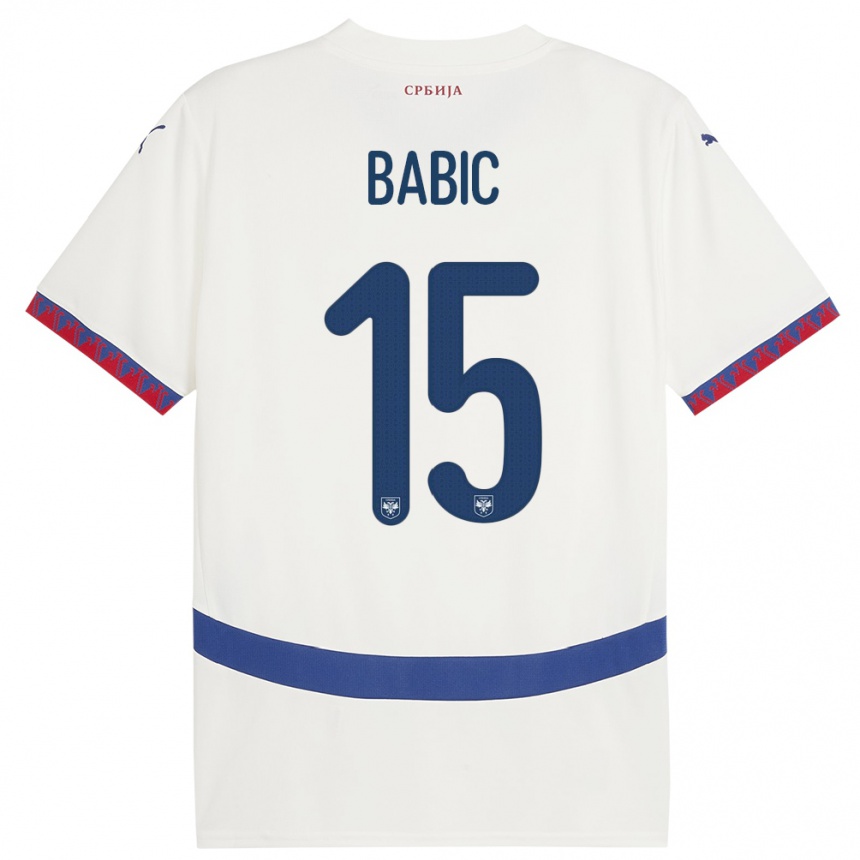 Vaikiškas Serbija Srdjan Babic #15 Baltas Išvykos Marškinėliai 24-26 T-Shirt