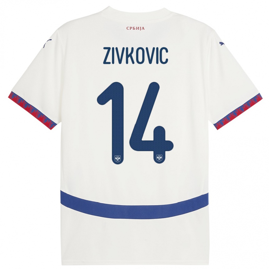 Vaikiškas Serbija Andrija Zivkovic #14 Baltas Išvykos Marškinėliai 24-26 T-Shirt