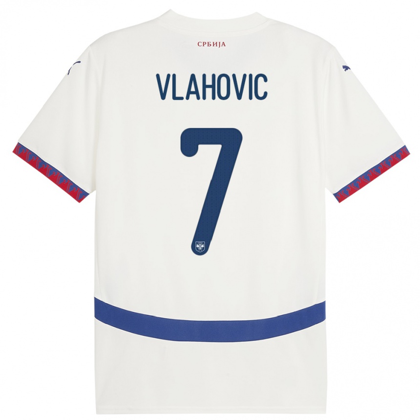 Vaikiškas Serbija Dusan Vlahovic #7 Baltas Išvykos Marškinėliai 24-26 T-Shirt