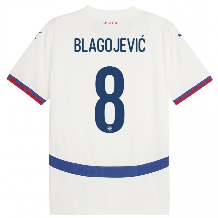 Vaikiškas Serbija Dina Blagojevic #8 Baltas Išvykos Marškinėliai 24-26 T-Shirt