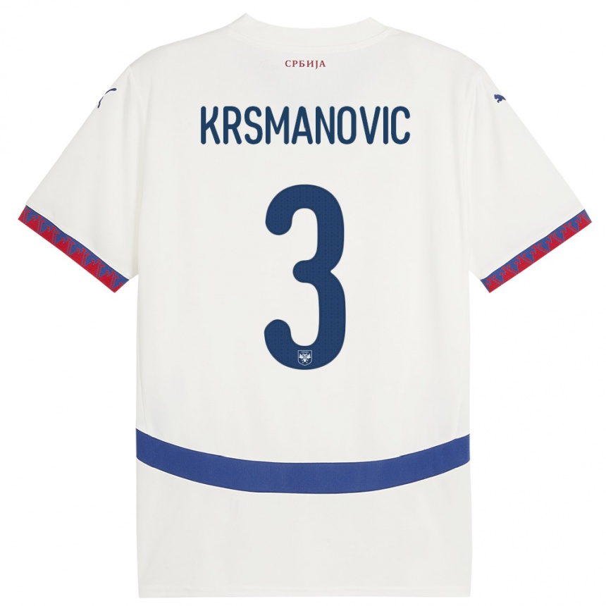 Vaikiškas Serbija Nemanja Krsmanovic #3 Baltas Išvykos Marškinėliai 24-26 T-Shirt