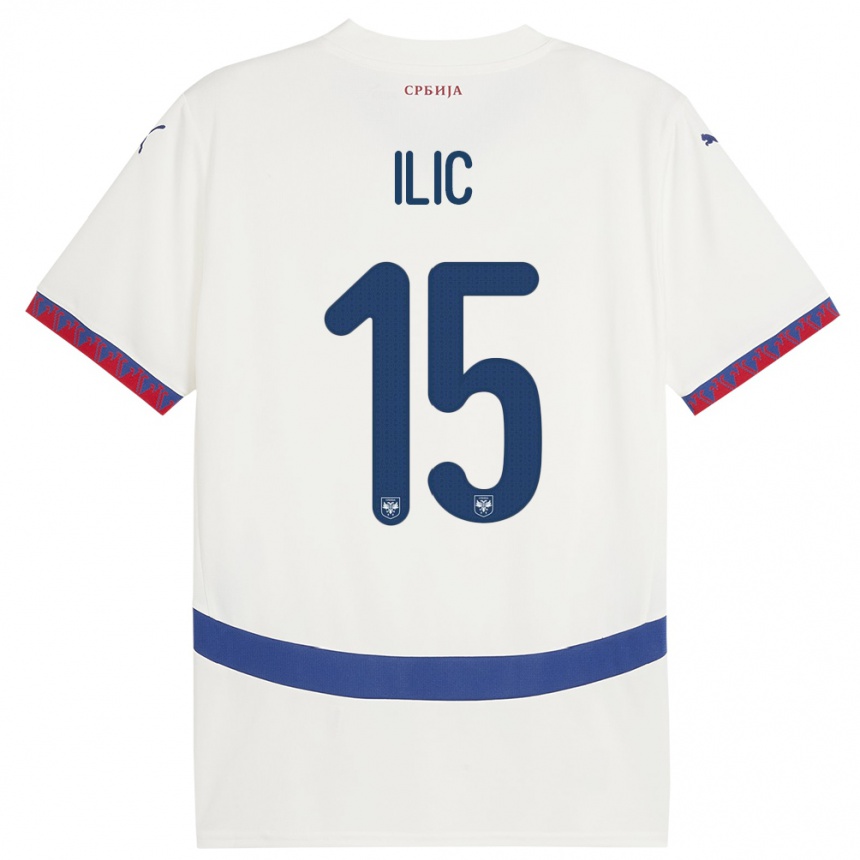 Vaikiškas Serbija Mihajlo Ilic #15 Baltas Išvykos Marškinėliai 24-26 T-Shirt