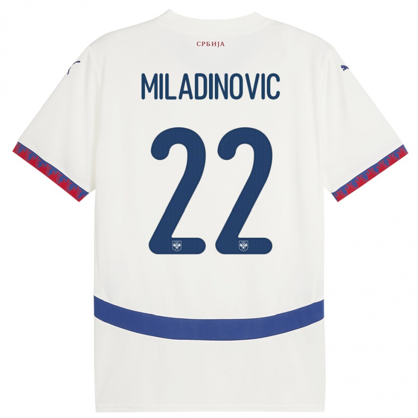 Vaikiškas Serbija Igor Miladinovic #22 Baltas Išvykos Marškinėliai 24-26 T-Shirt