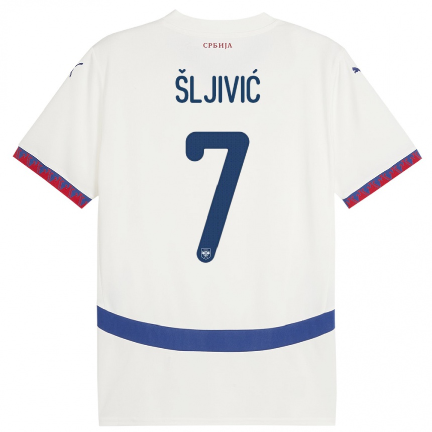 Vaikiškas Serbija Jovan Sljivic #7 Baltas Išvykos Marškinėliai 24-26 T-Shirt