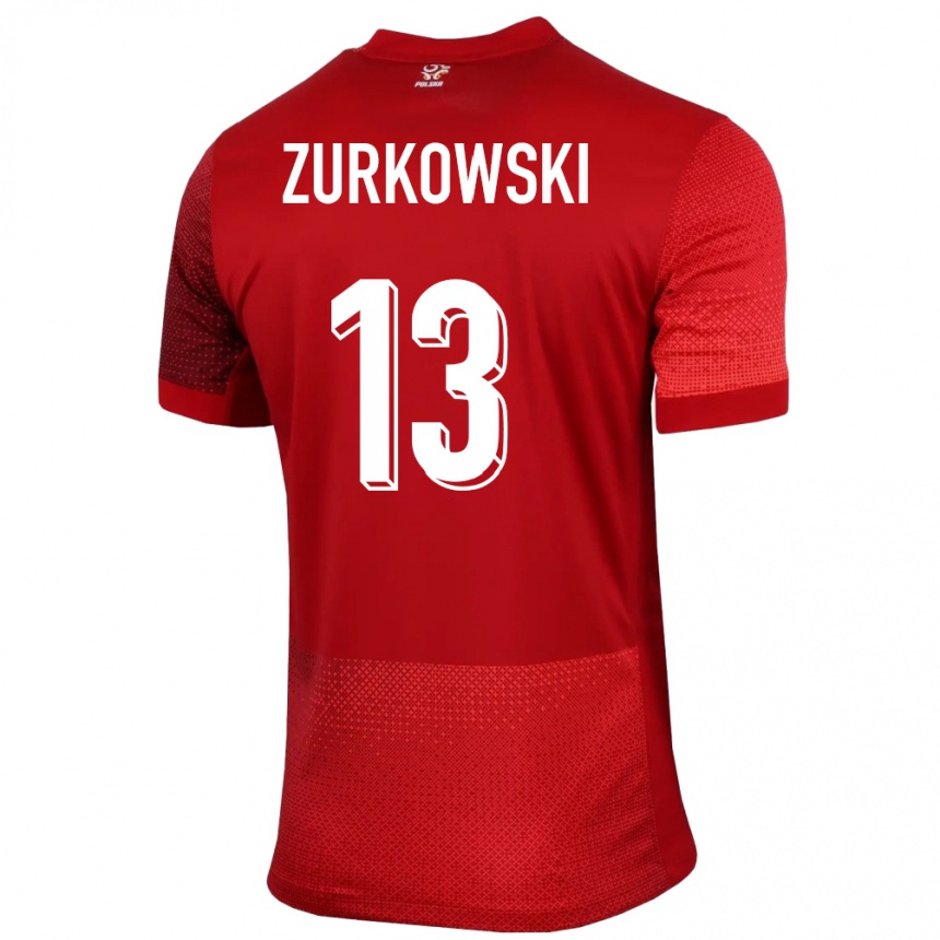 Vaikiškas Lenkija Szymon Zurkowski #13 Raudona Išvykos Marškinėliai 24-26 T-Shirt