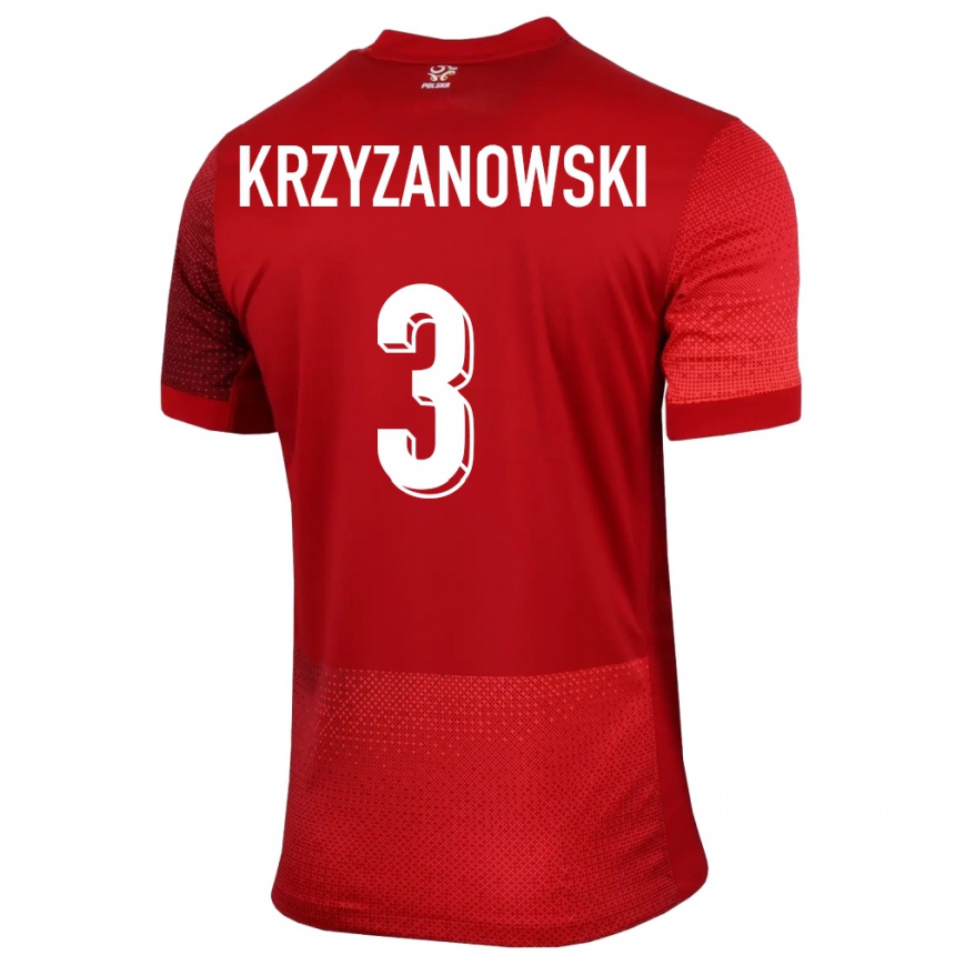 Vaikiškas Lenkija Jakub Krzyzanowski #3 Raudona Išvykos Marškinėliai 24-26 T-Shirt