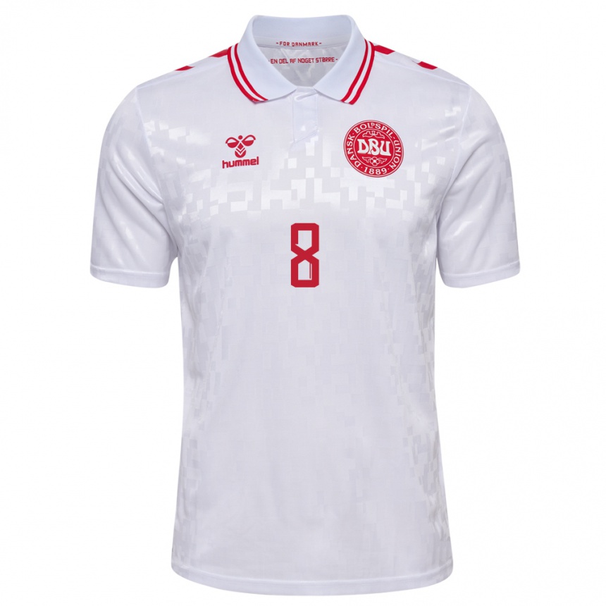 Vaikiškas Danija Tobias Lund Jensen #8 Baltas Išvykos Marškinėliai 24-26 T-Shirt