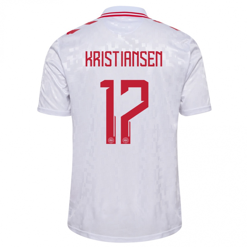 Vaikiškas Danija Victor Kristiansen #17 Baltas Išvykos Marškinėliai 24-26 T-Shirt