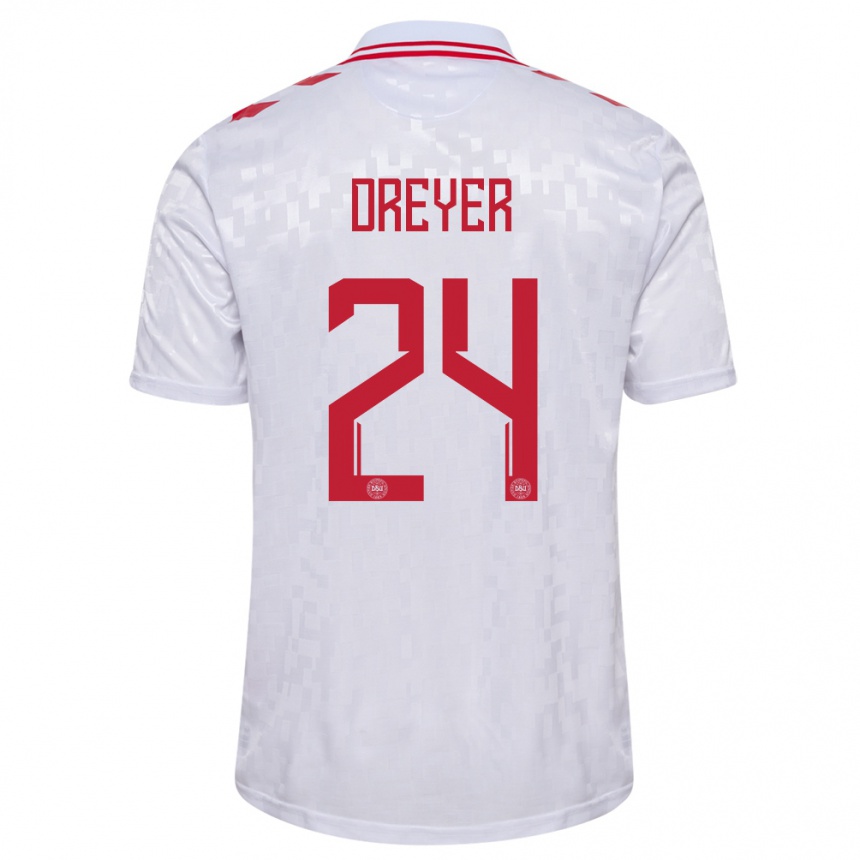 Vaikiškas Danija Anders Dreyer #24 Baltas Išvykos Marškinėliai 24-26 T-Shirt