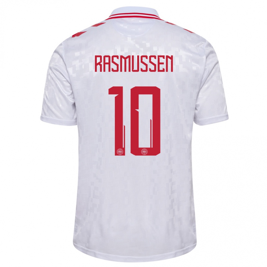 Vaikiškas Danija Christian Rasmussen #10 Baltas Išvykos Marškinėliai 24-26 T-Shirt