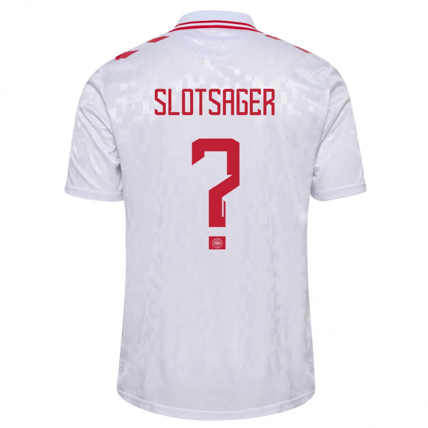 Vaikiškas Danija Tobias Slotsager #0 Baltas Išvykos Marškinėliai 24-26 T-Shirt