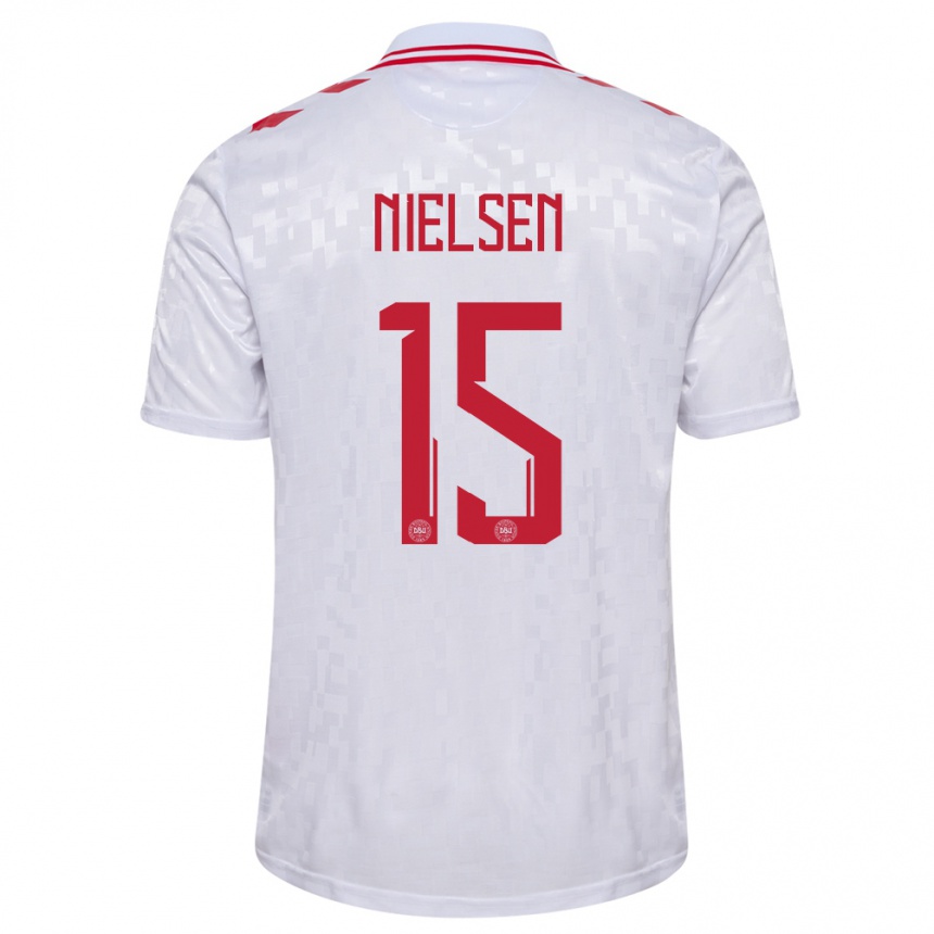 Vaikiškas Danija Villads Nielsen #15 Baltas Išvykos Marškinėliai 24-26 T-Shirt