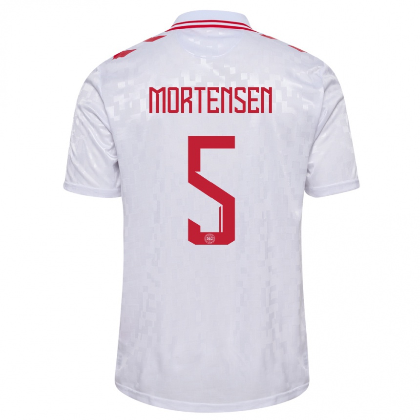 Vaikiškas Danija Gustav Mortensen #5 Baltas Išvykos Marškinėliai 24-26 T-Shirt