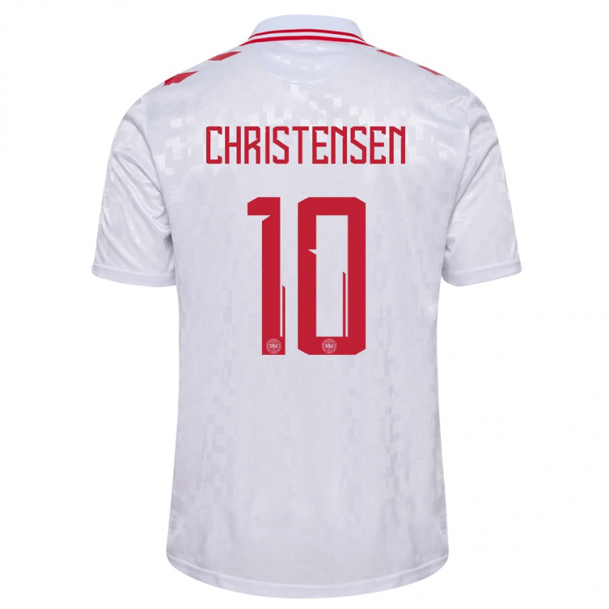 Vaikiškas Danija Gustav Christensen #10 Baltas Išvykos Marškinėliai 24-26 T-Shirt