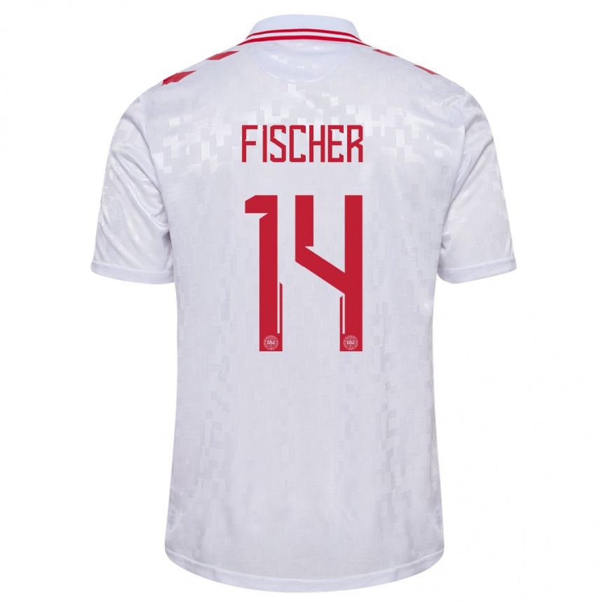 Vaikiškas Danija Mikkel Fischer #14 Baltas Išvykos Marškinėliai 24-26 T-Shirt