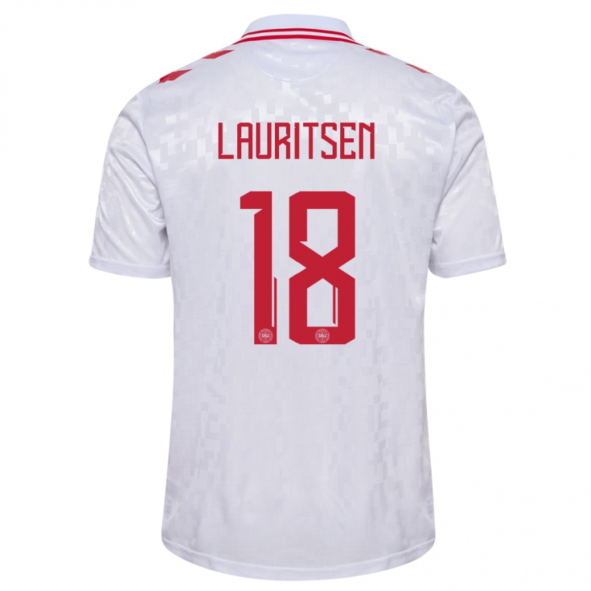 Vaikiškas Danija Tobias Lauritsen #18 Baltas Išvykos Marškinėliai 24-26 T-Shirt