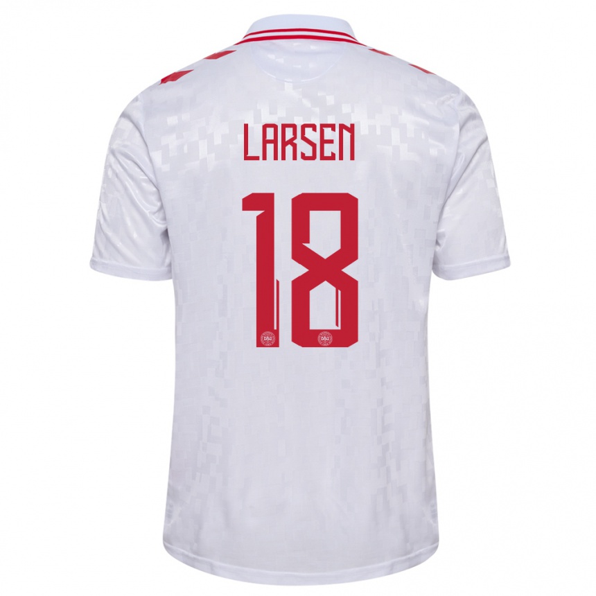 Vaikiškas Danija Lukas Larsen #18 Baltas Išvykos Marškinėliai 24-26 T-Shirt