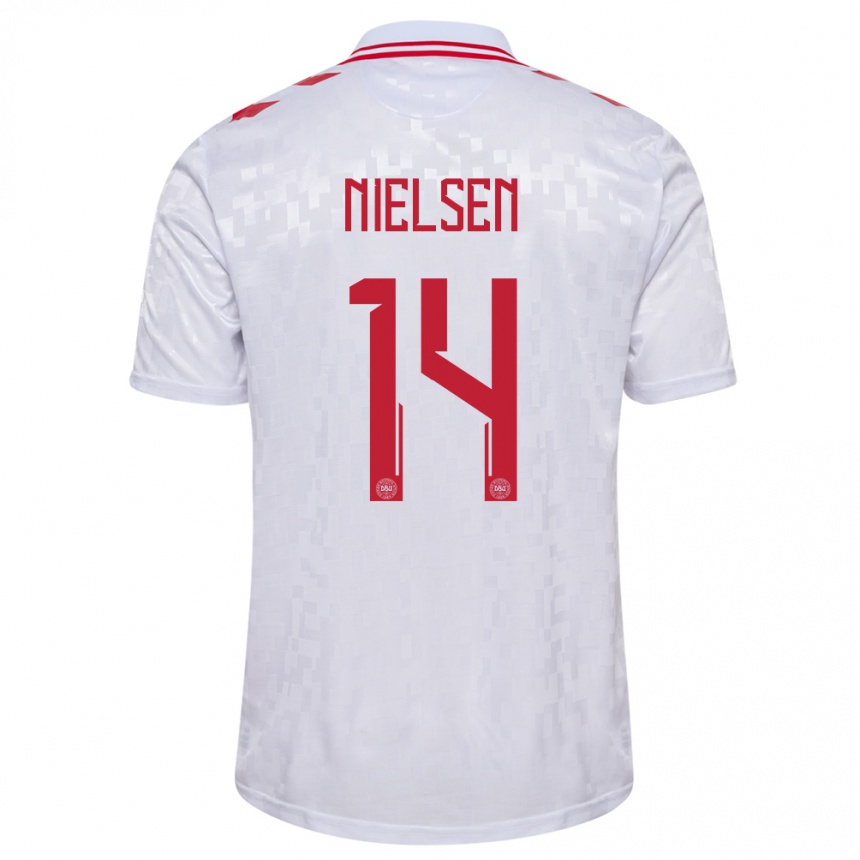 Vaikiškas Danija Julius Nielsen #14 Baltas Išvykos Marškinėliai 24-26 T-Shirt