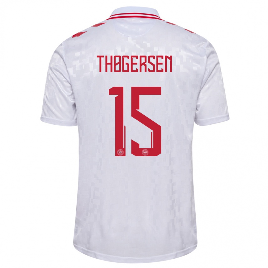 Vaikiškas Danija Frederikke Thøgersen #15 Baltas Išvykos Marškinėliai 24-26 T-Shirt