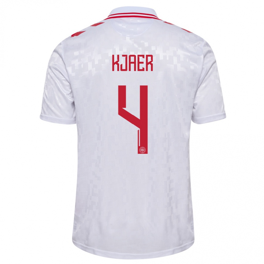 Vaikiškas Danija Simon Kjaer #4 Baltas Išvykos Marškinėliai 24-26 T-Shirt