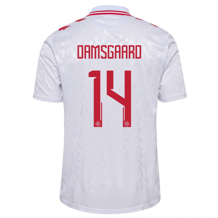 Vaikiškas Danija Mikkel Damsgaard #14 Baltas Išvykos Marškinėliai 24-26 T-Shirt