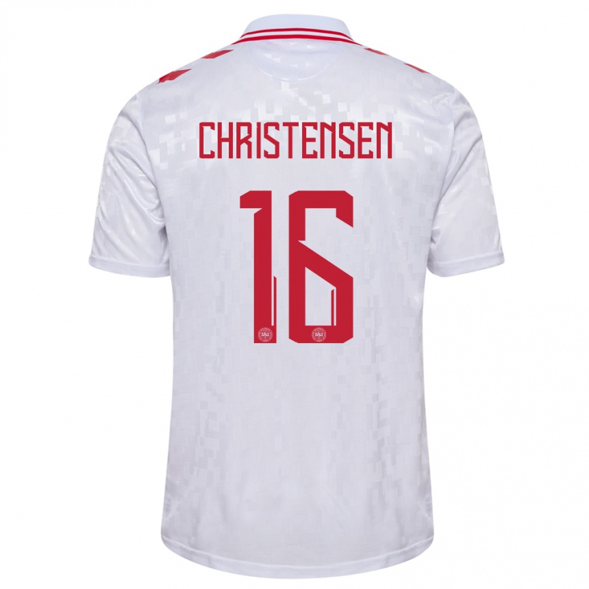 Vaikiškas Danija Oliver Christensen #16 Baltas Išvykos Marškinėliai 24-26 T-Shirt