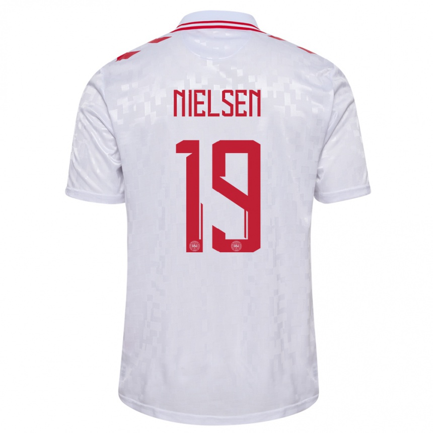 Vaikiškas Danija Casper Nielsen #19 Baltas Išvykos Marškinėliai 24-26 T-Shirt