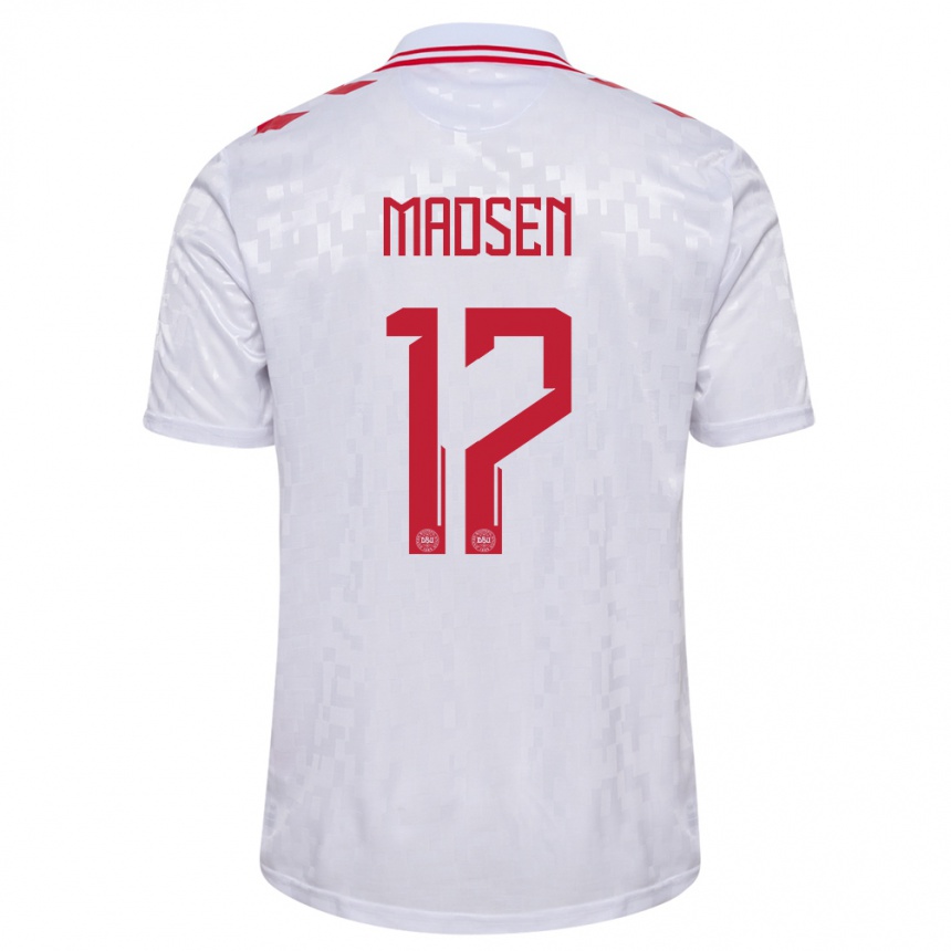 Vaikiškas Danija Nicolas Madsen #17 Baltas Išvykos Marškinėliai 24-26 T-Shirt