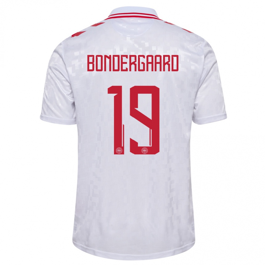 Vaikiškas Danija Asbjorn Bondergaard #19 Baltas Išvykos Marškinėliai 24-26 T-Shirt