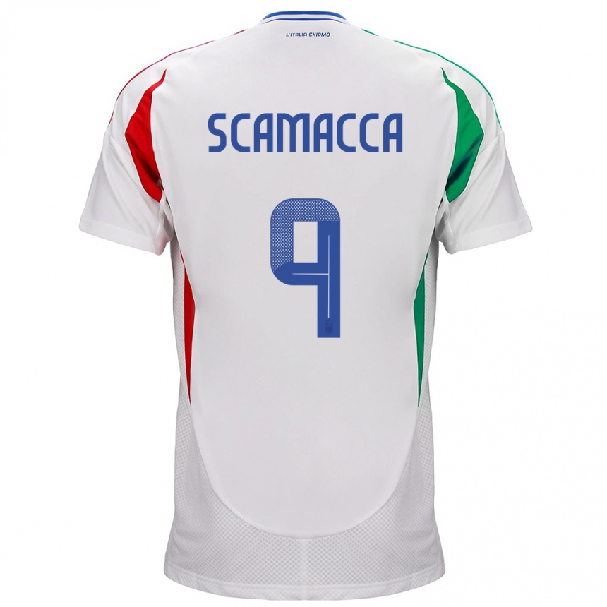 Vaikiškas Italija Gianluca Scamacca #9 Baltas Išvykos Marškinėliai 24-26 T-Shirt