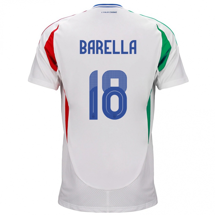 Vaikiškas Italija Nicolò Barella #18 Baltas Išvykos Marškinėliai 24-26 T-Shirt