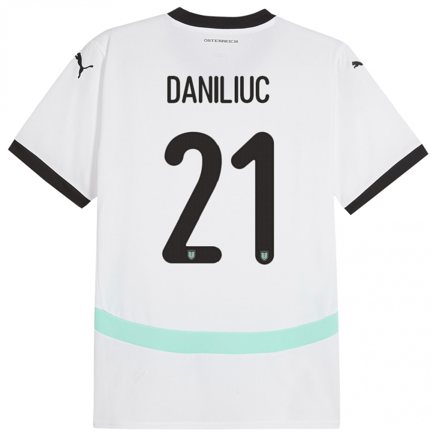 Vaikiškas Austrija Flavius Daniliuc #21 Baltas Išvykos Marškinėliai 24-26 T-Shirt