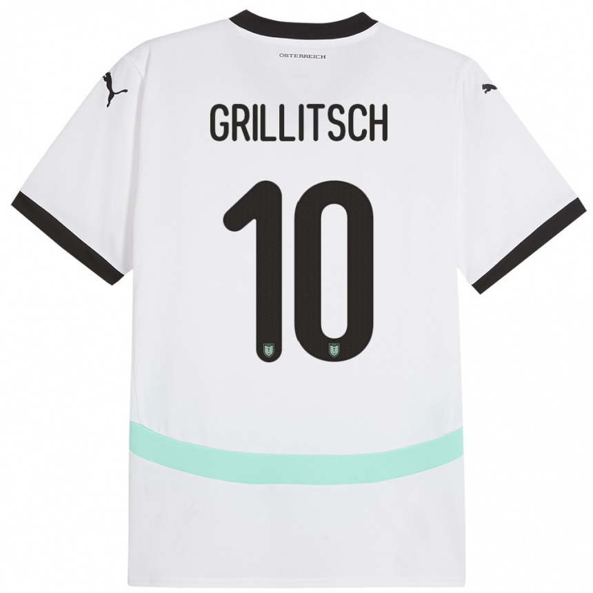 Vaikiškas Austrija Florian Grillitsch #10 Baltas Išvykos Marškinėliai 24-26 T-Shirt