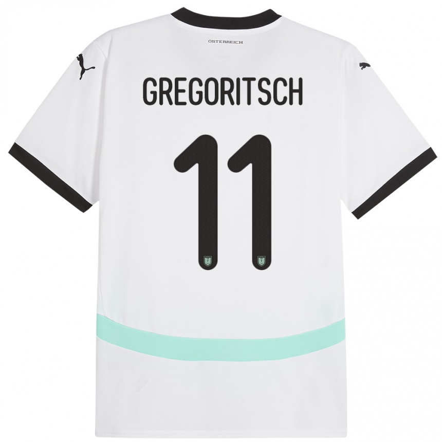 Vaikiškas Austrija Michael Gregoritsch #11 Baltas Išvykos Marškinėliai 24-26 T-Shirt