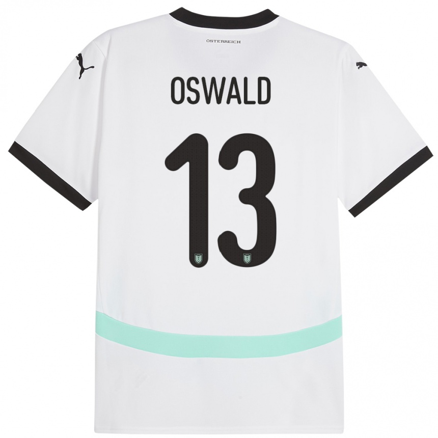 Vaikiškas Austrija Moritz Oswald #13 Baltas Išvykos Marškinėliai 24-26 T-Shirt