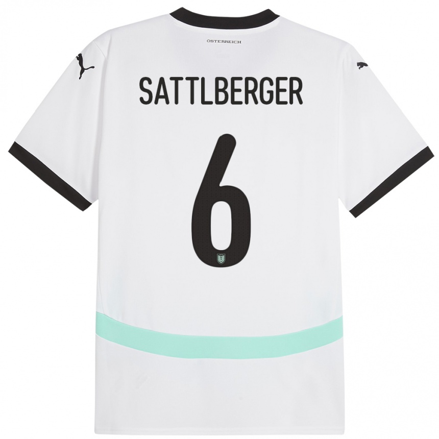 Vaikiškas Austrija Nikolas Sattlberger #6 Baltas Išvykos Marškinėliai 24-26 T-Shirt