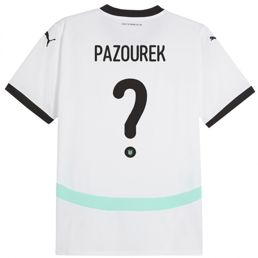 Vaikiškas Austrija Luca Pazourek #0 Baltas Išvykos Marškinėliai 24-26 T-Shirt