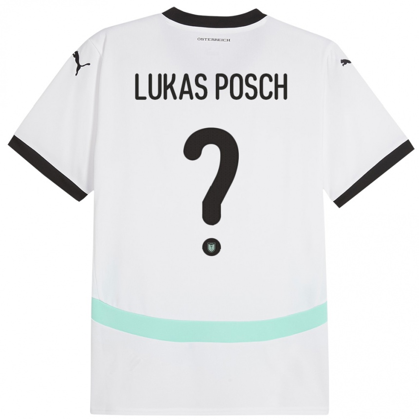 Vaikiškas Austrija Lukas Posch #0 Baltas Išvykos Marškinėliai 24-26 T-Shirt