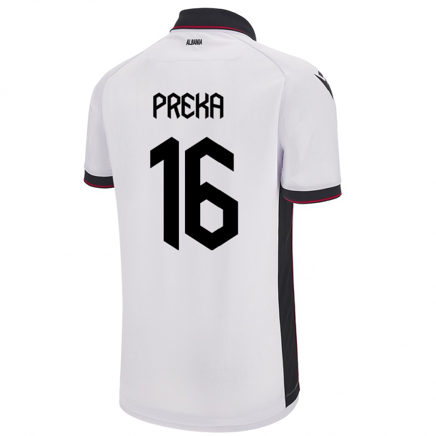 Vaikiškas Albanija Marcelino Preka #16 Baltas Išvykos Marškinėliai 24-26 T-Shirt