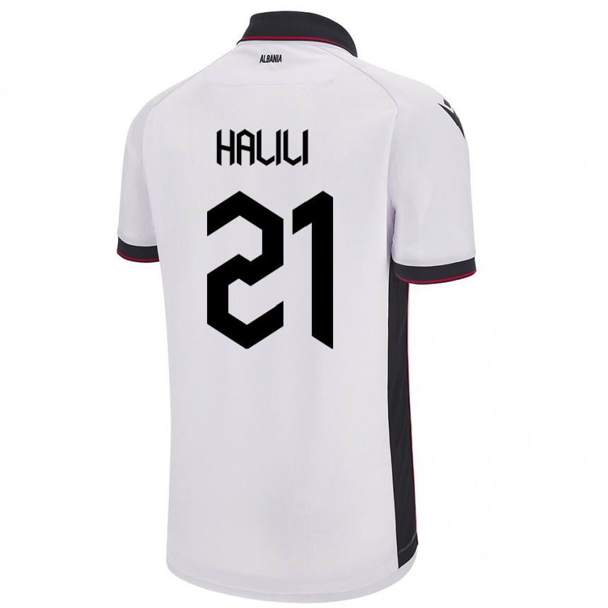 Vaikiškas Albanija Renato Halili #21 Baltas Išvykos Marškinėliai 24-26 T-Shirt