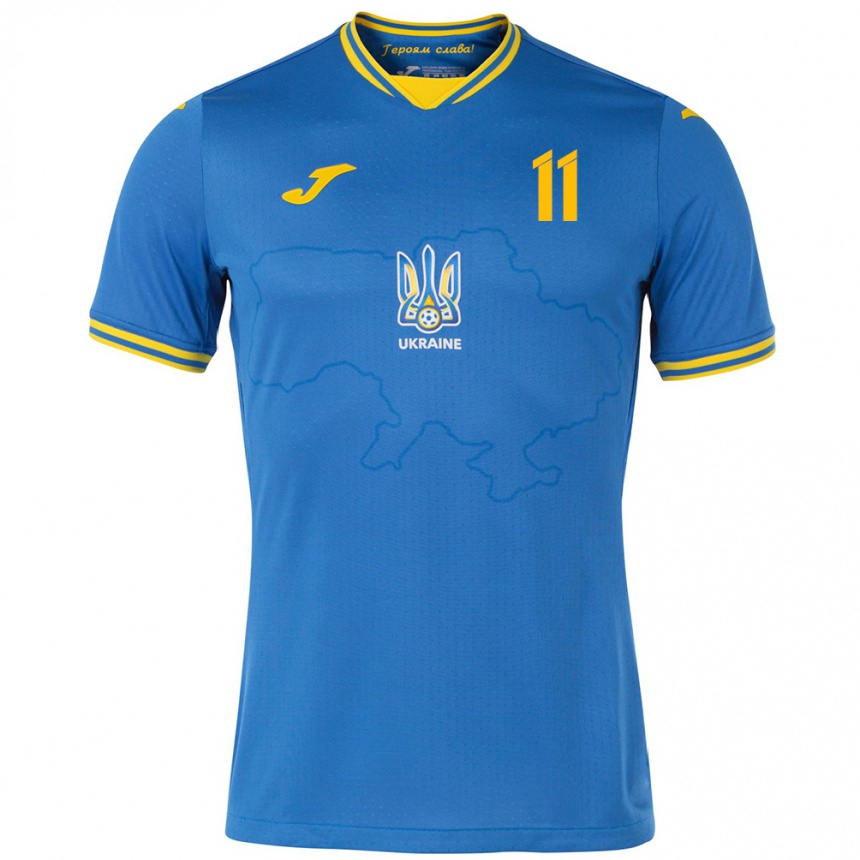 Vaikiškas Ukraina Oleksiy Kashchuk #11 Mėlyna Išvykos Marškinėliai 24-26 T-Shirt