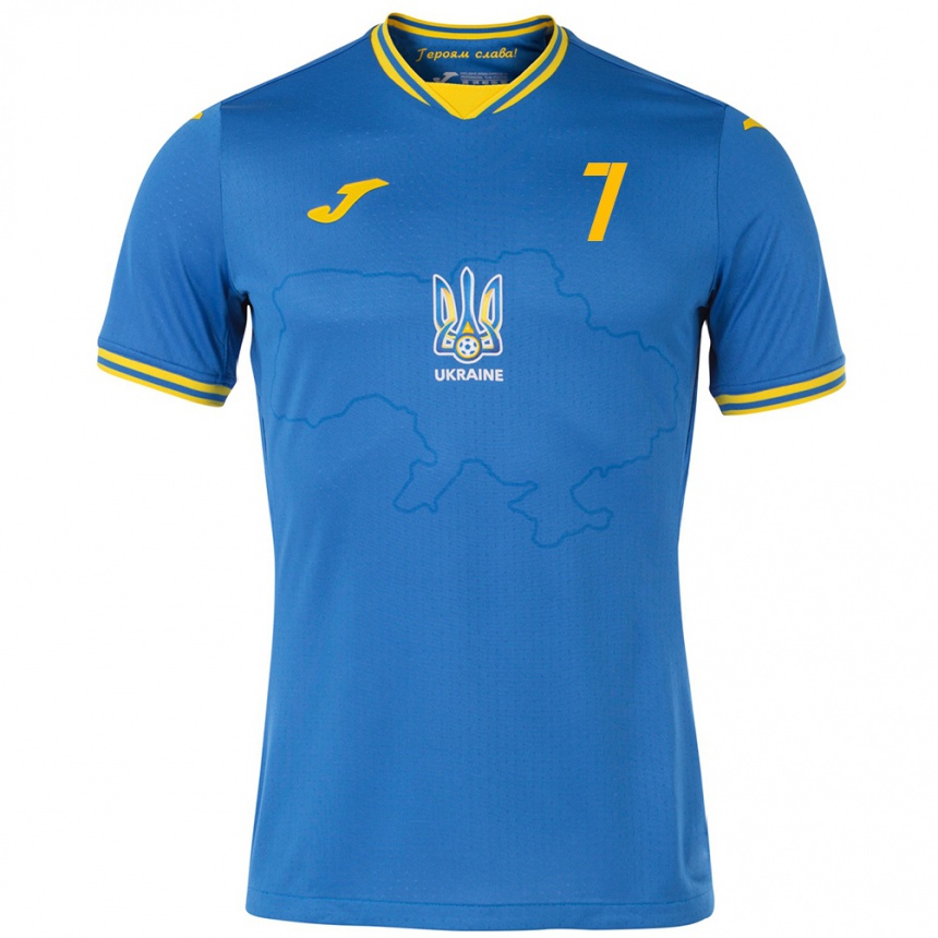 Vaikiškas Ukraina Yevgeniy Pastukh #7 Mėlyna Išvykos Marškinėliai 24-26 T-Shirt