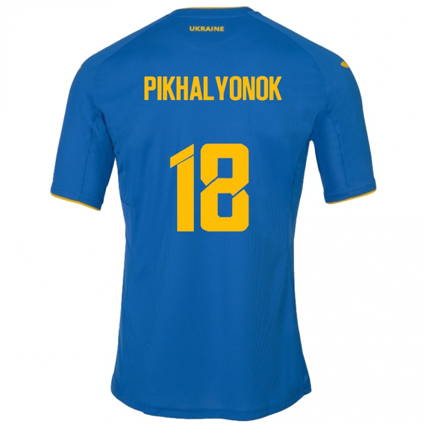 Vaikiškas Ukraina Oleksandr Pikhalyonok #18 Mėlyna Išvykos Marškinėliai 24-26 T-Shirt